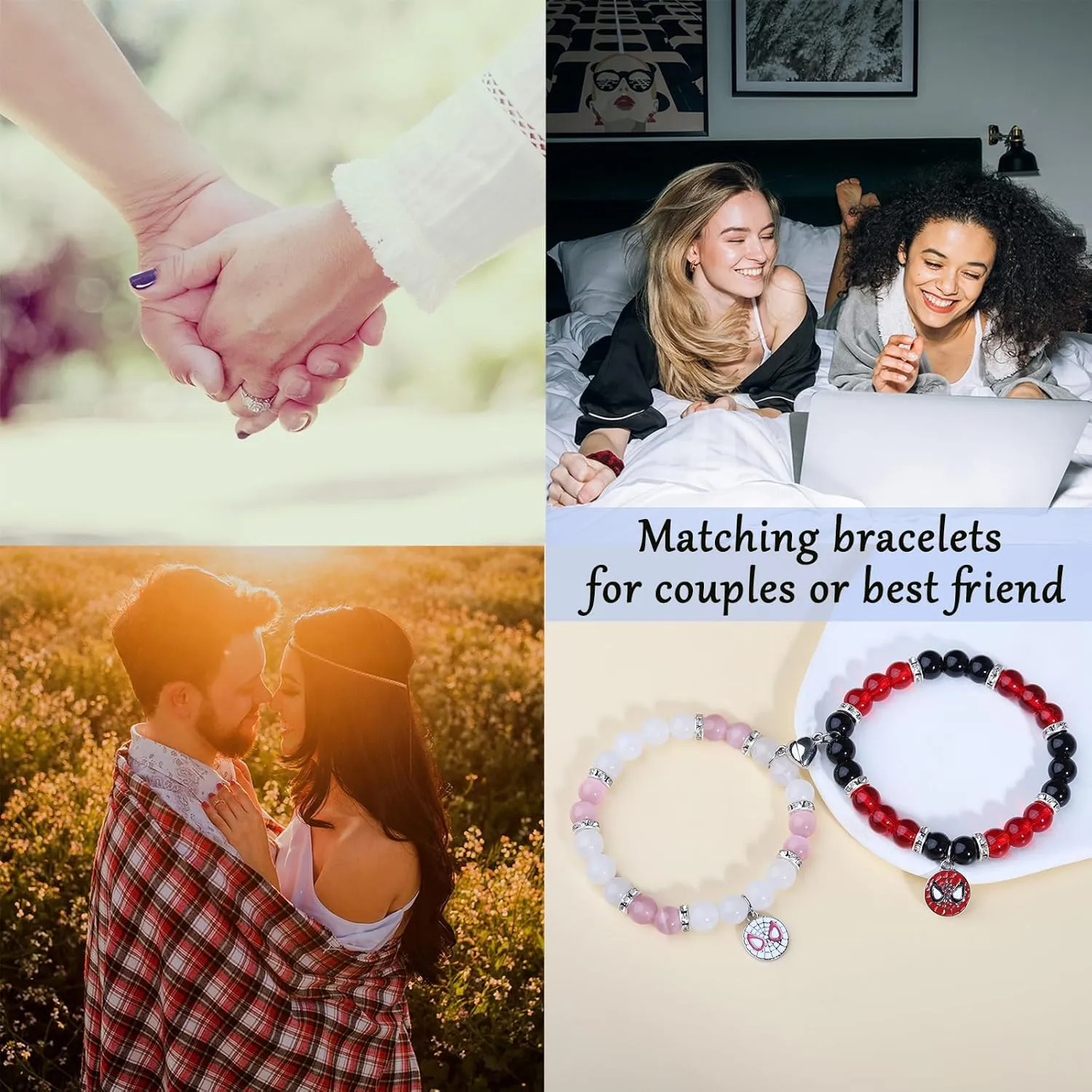 Spider Friendship Bracelets Matching Bracelets for Couples Best Friends Bff, Matching Spider Kitty Bracelet Halloween Christmas Birthday Jewelry Gifts for Women Teen Girls Bestie Gf Bf