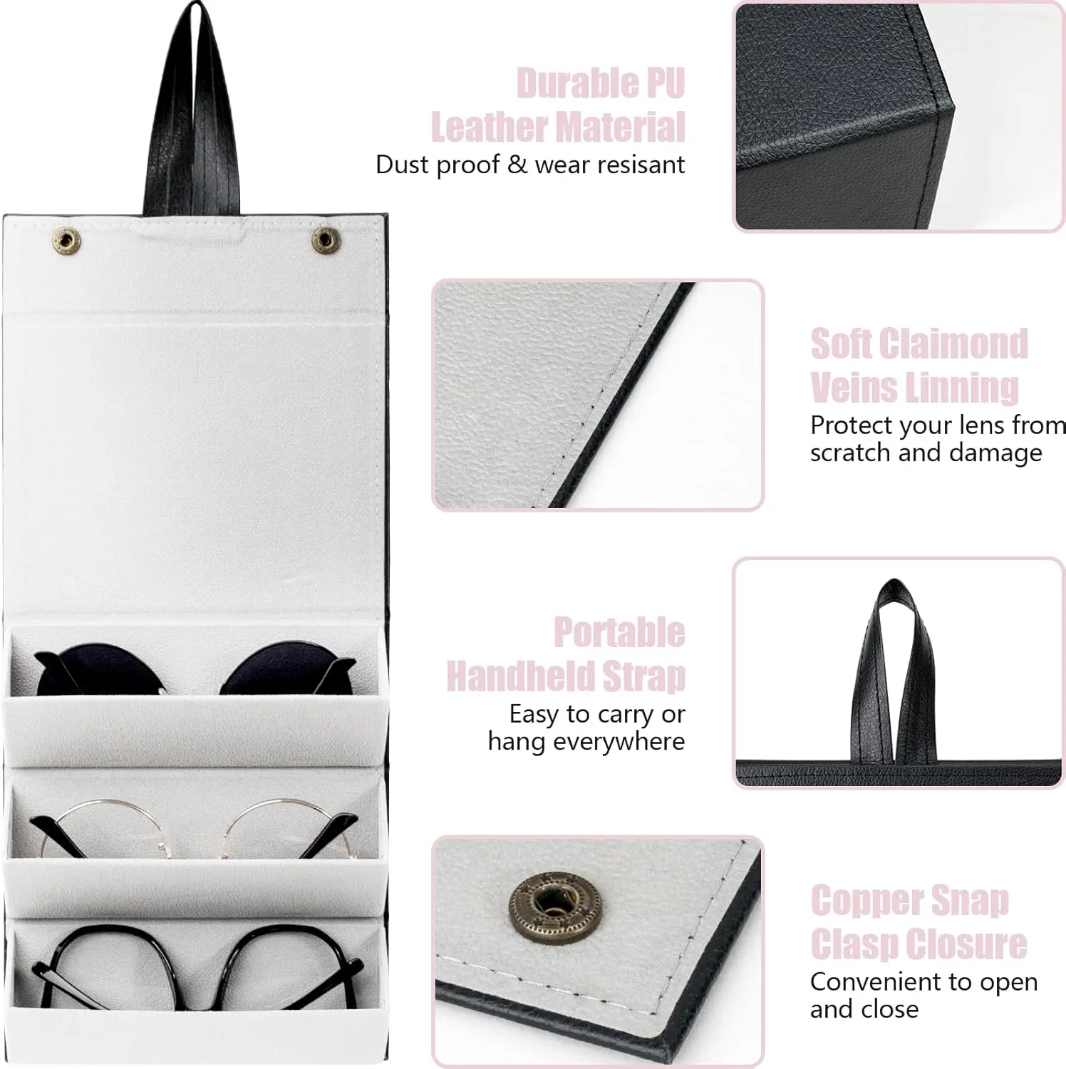 Sunglasses Travel Case,Foldable Eyeglasses Case, Portable Multiple Glasses Case for Women Men Girls