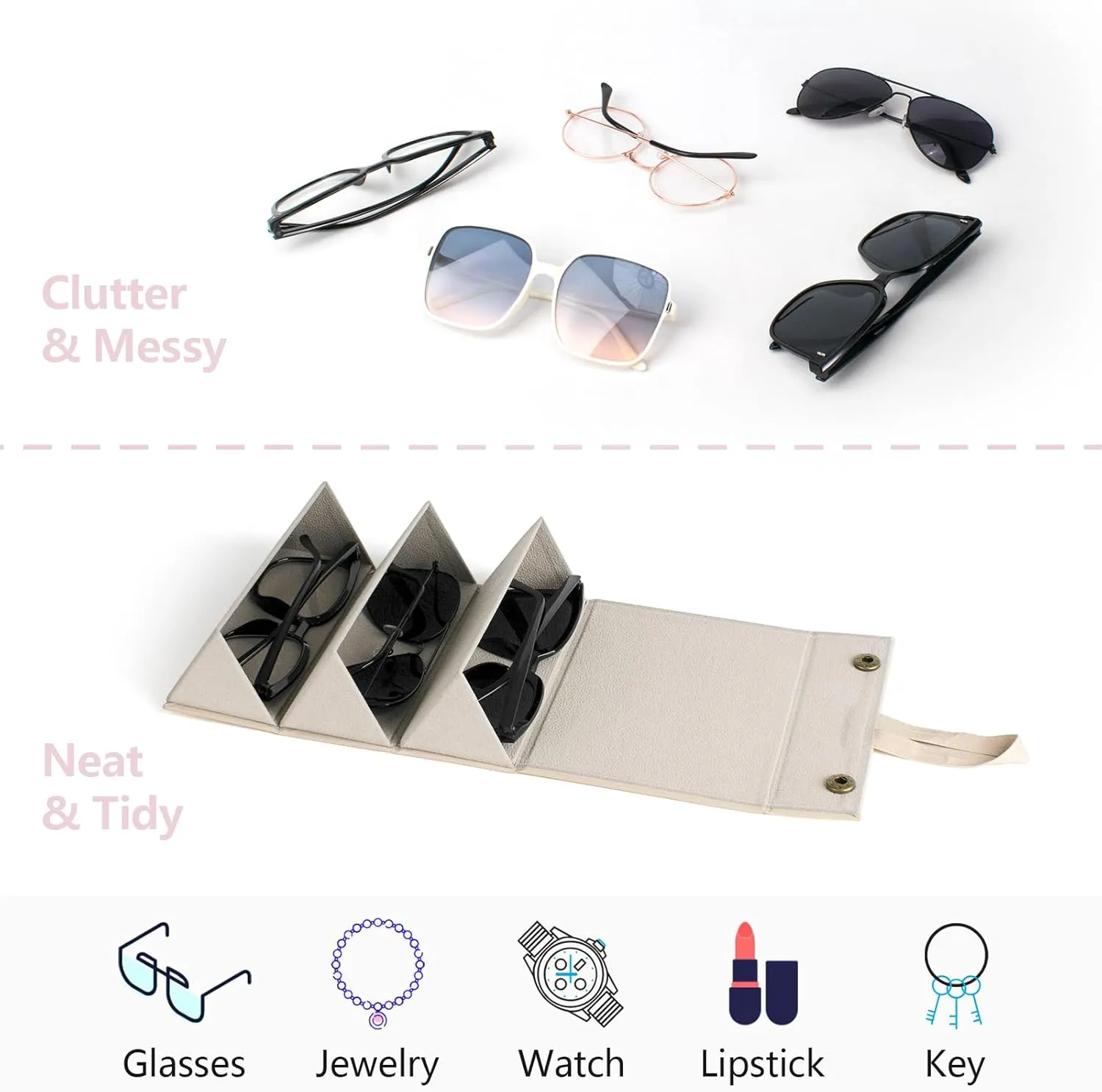 Sunglasses Travel Case,Foldable Eyeglasses Case, Portable Multiple Glasses Case for Women Men Girls