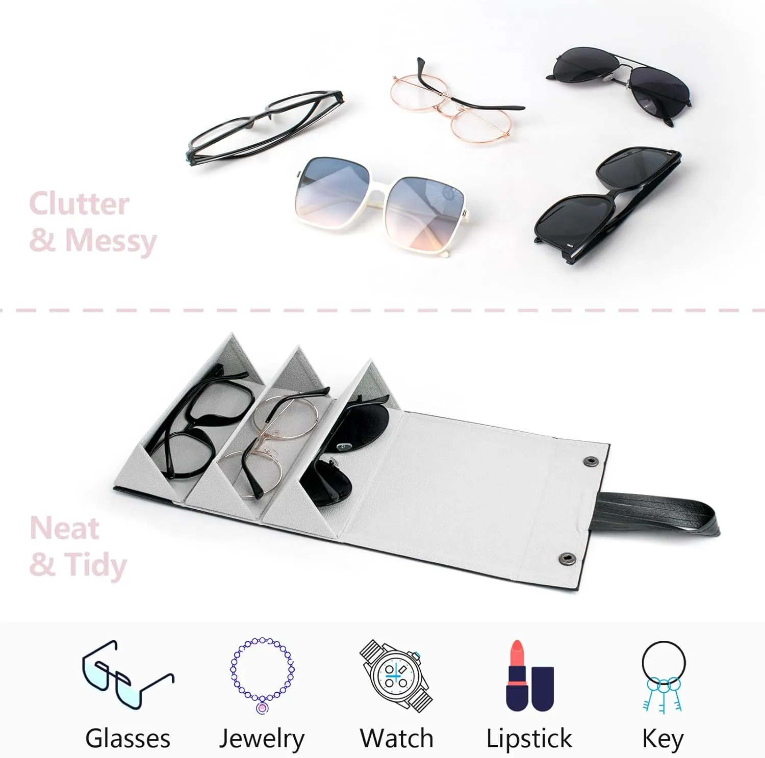 Sunglasses Travel Case,Foldable Eyeglasses Case, Portable Multiple Glasses Case for Women Men Girls