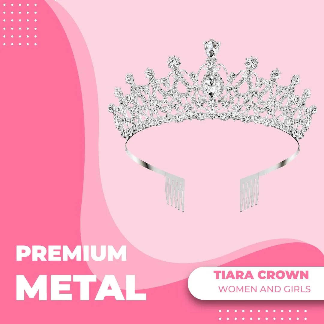 Tiara Crown for Women, Headband Hair Accessories for Birthday Wedding Party Costume Silver