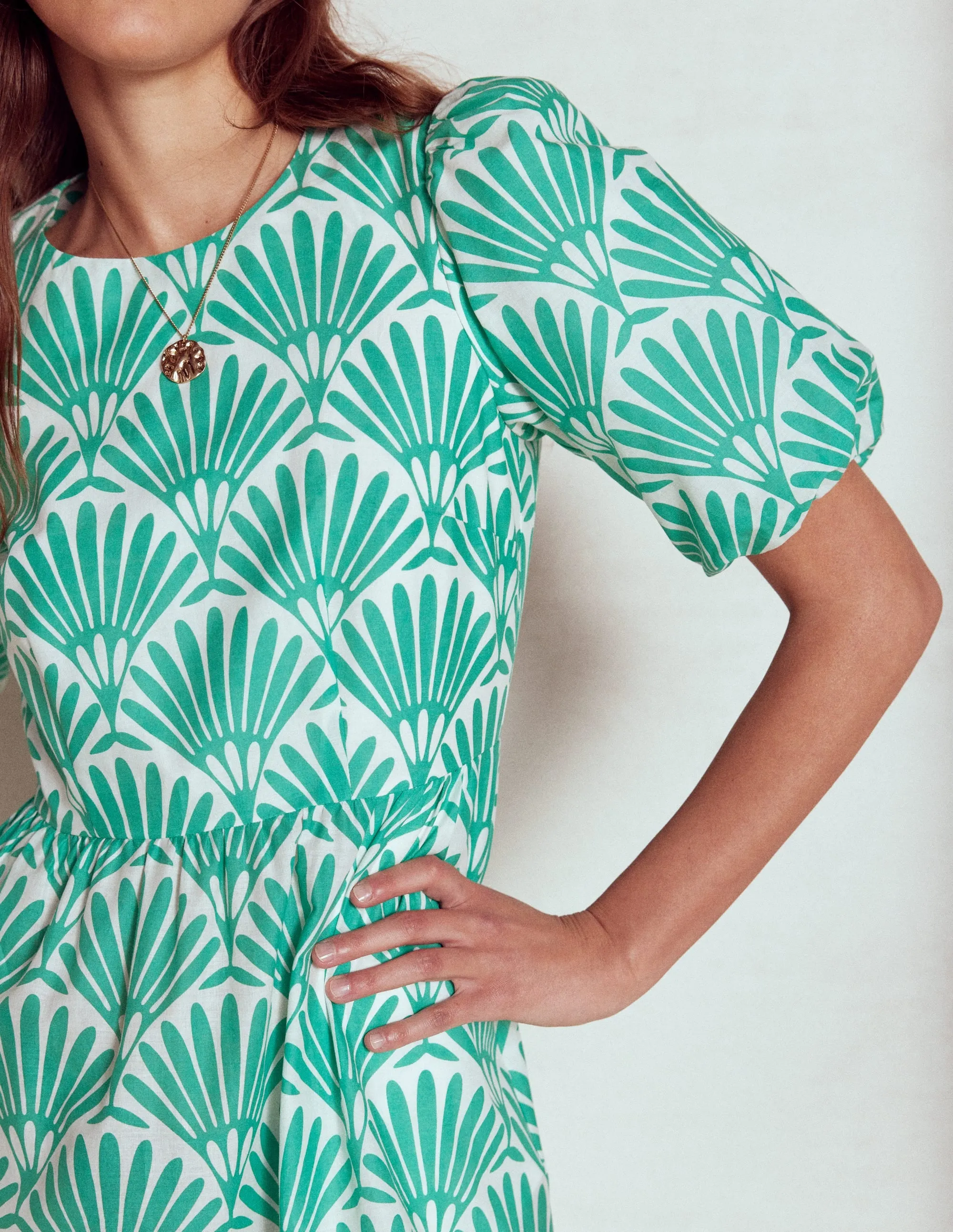 Tiered Poplin Maxi Dress-Aquamarine Blue, Deco Palm