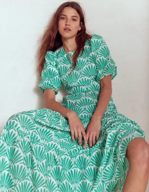 Tiered Poplin Maxi Dress-Aquamarine Blue, Deco Palm