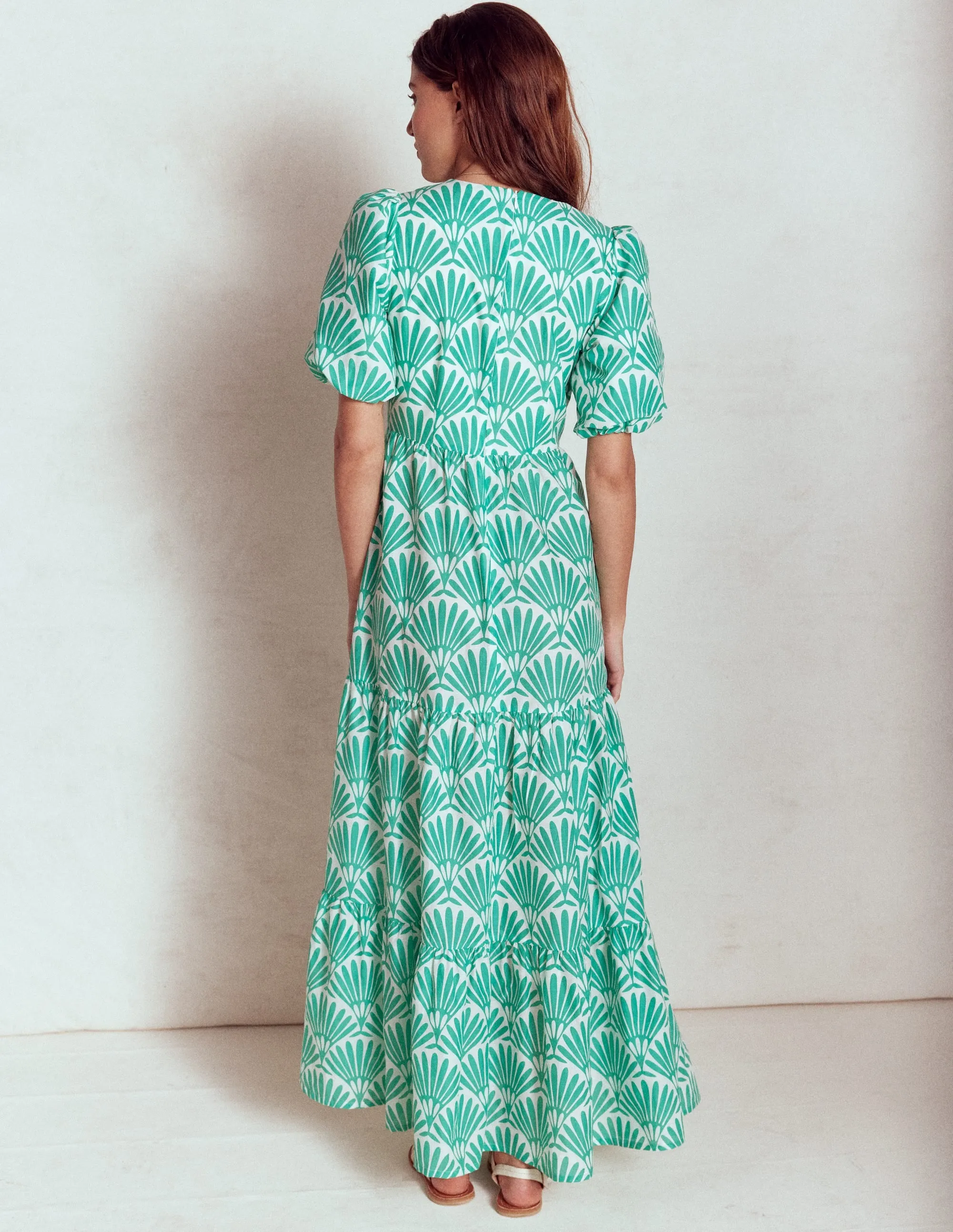 Tiered Poplin Maxi Dress-Aquamarine Blue, Deco Palm