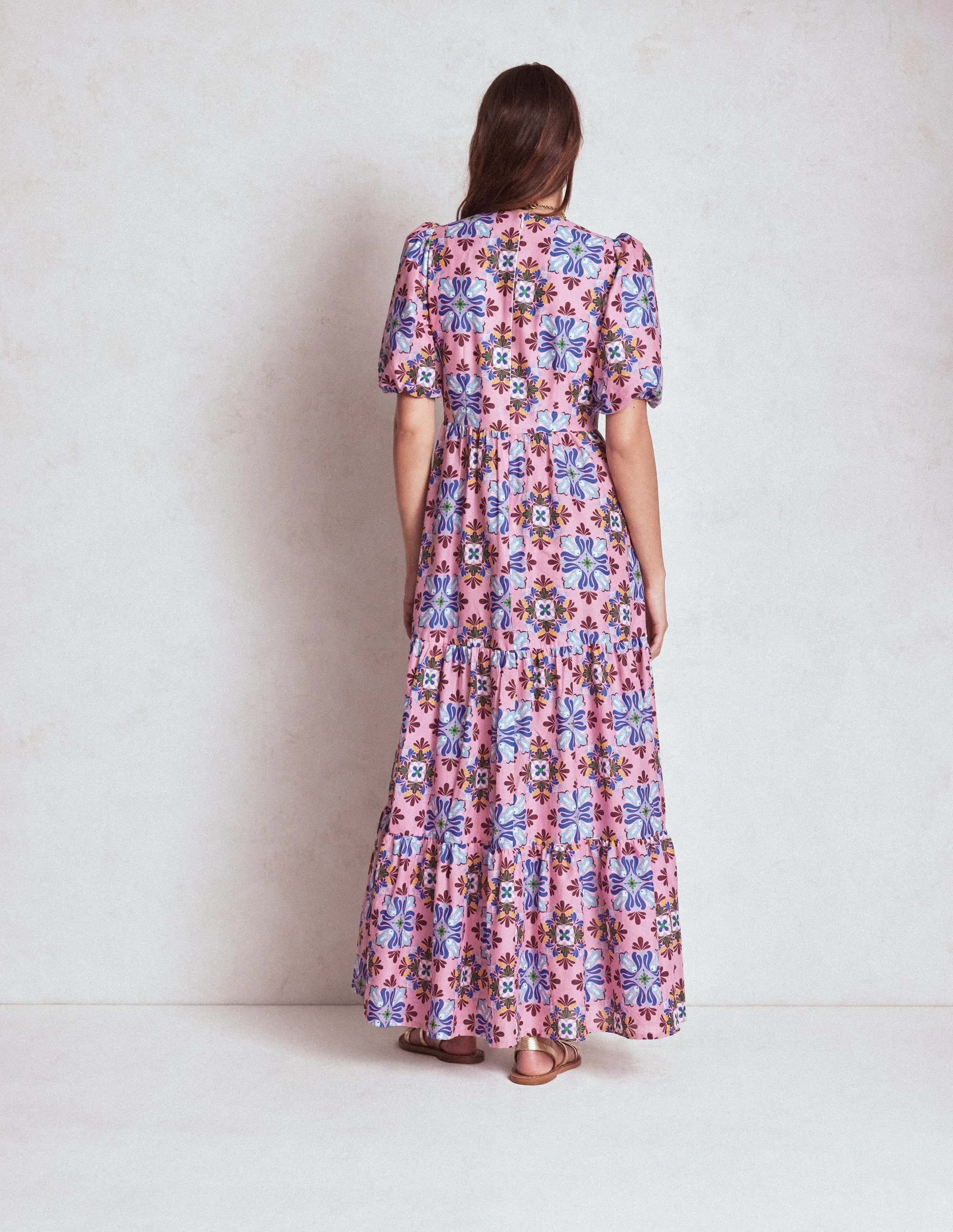 Tiered Poplin Maxi Dress-Formica Pink, Bloom Mosaic