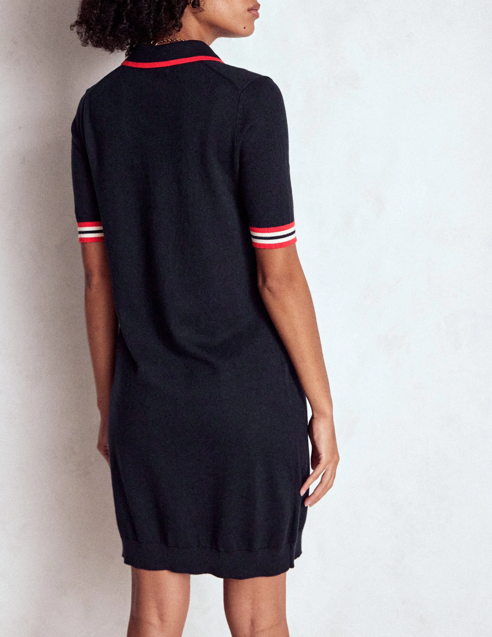 Tipped Henley Dress-Navy