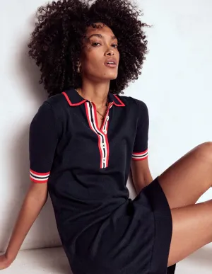Tipped Henley Dress-Navy