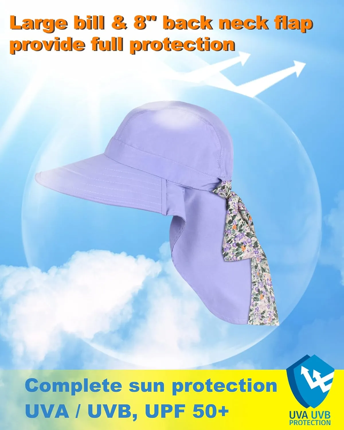 Tirrinia Womens Hiking Hat Wide Brim Hat with Large Neck Flap UPF 50  Sun Protection Hats