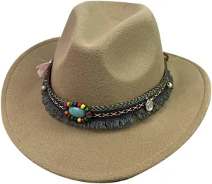 Trendy Fedora Hats for Men & Women Retro Style Warm Wool Fedora Hat Adjustable Wide Brim Panama Hat