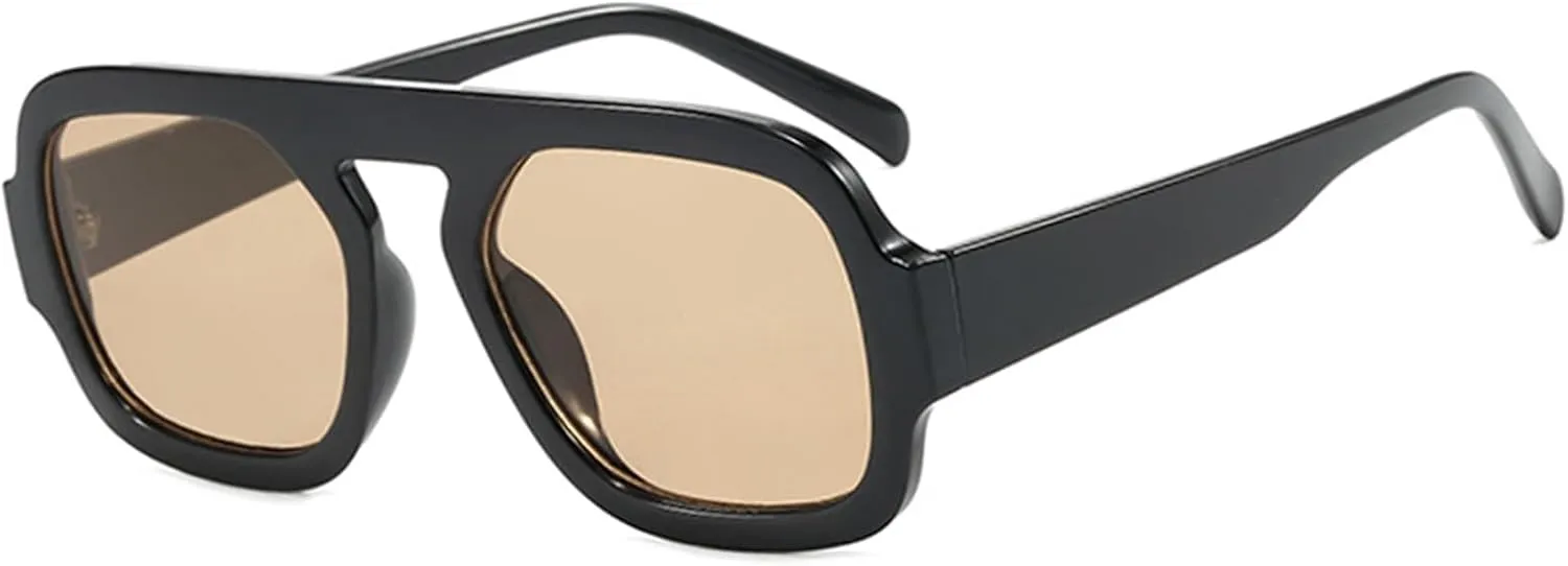 Trendy Hexagon Aviator Sunglasses for Women Men 70s Retro Square Flat Top Geometric Sun Glasses Shades