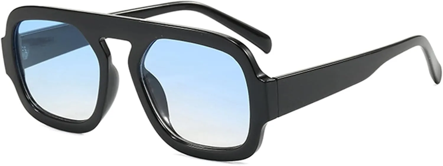 Trendy Hexagon Aviator Sunglasses for Women Men 70s Retro Square Flat Top Geometric Sun Glasses Shades