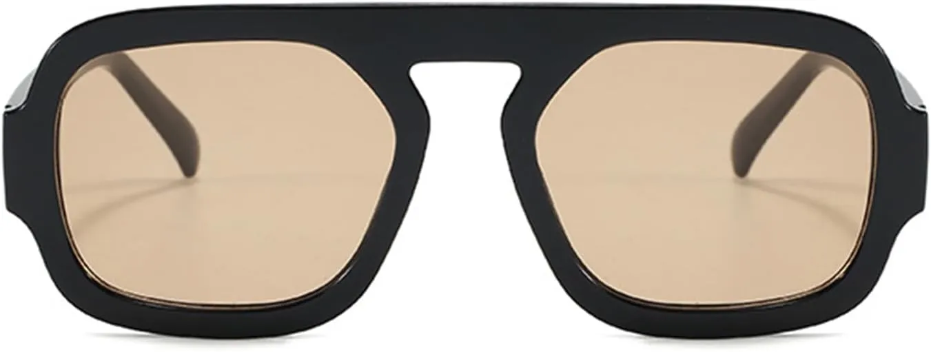 Trendy Hexagon Aviator Sunglasses for Women Men 70s Retro Square Flat Top Geometric Sun Glasses Shades
