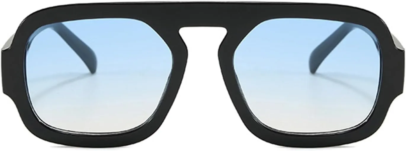 Trendy Hexagon Aviator Sunglasses for Women Men 70s Retro Square Flat Top Geometric Sun Glasses Shades