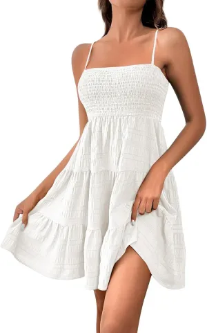 TWGONE Summer Dresses for Teens Spaghetti Strap Cute Short Mini Sundress Women Sleeveless Smock Cami Dress Date Night Outfit