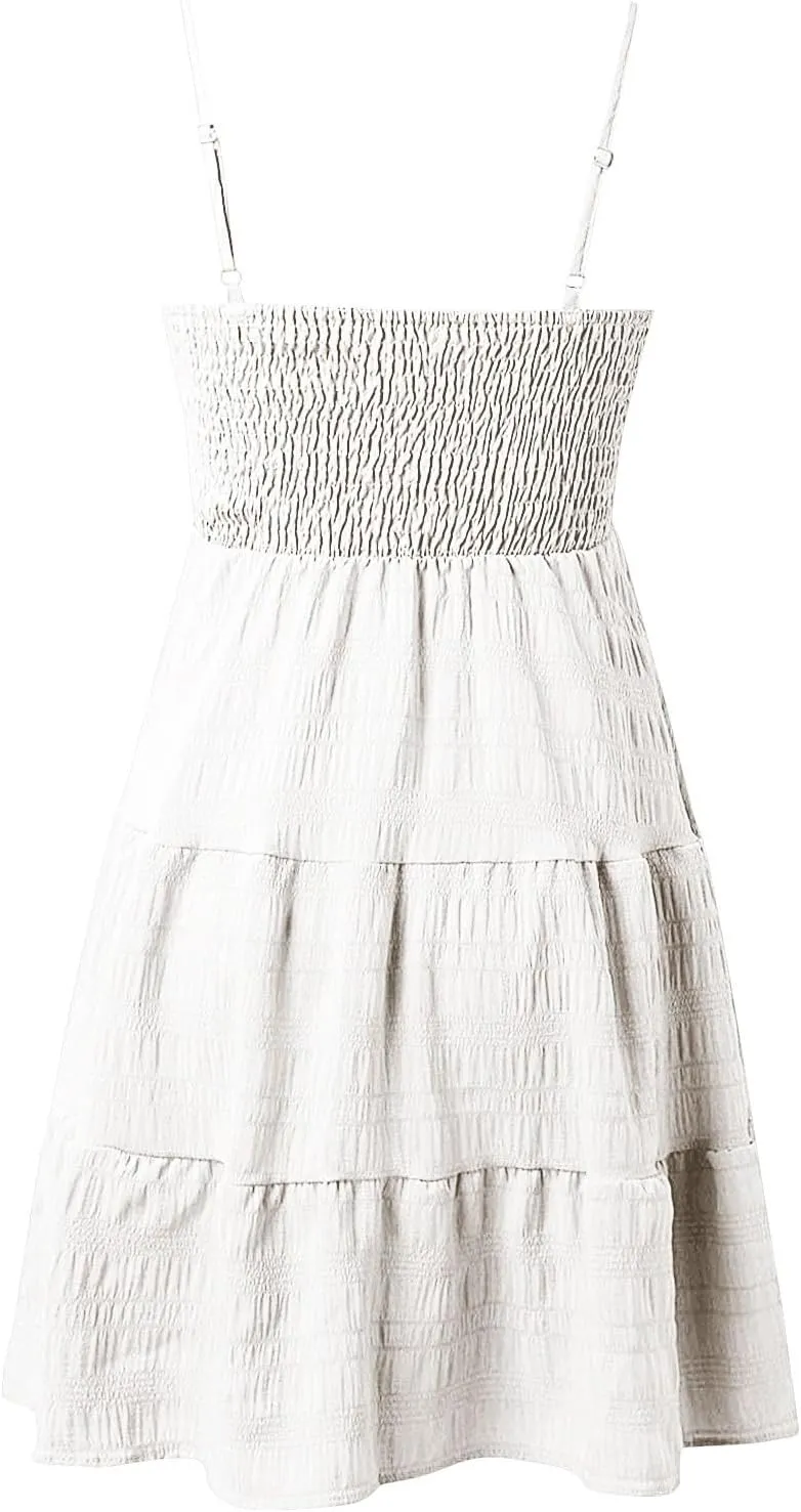 TWGONE Summer Dresses for Teens Spaghetti Strap Cute Short Mini Sundress Women Sleeveless Smock Cami Dress Date Night Outfit