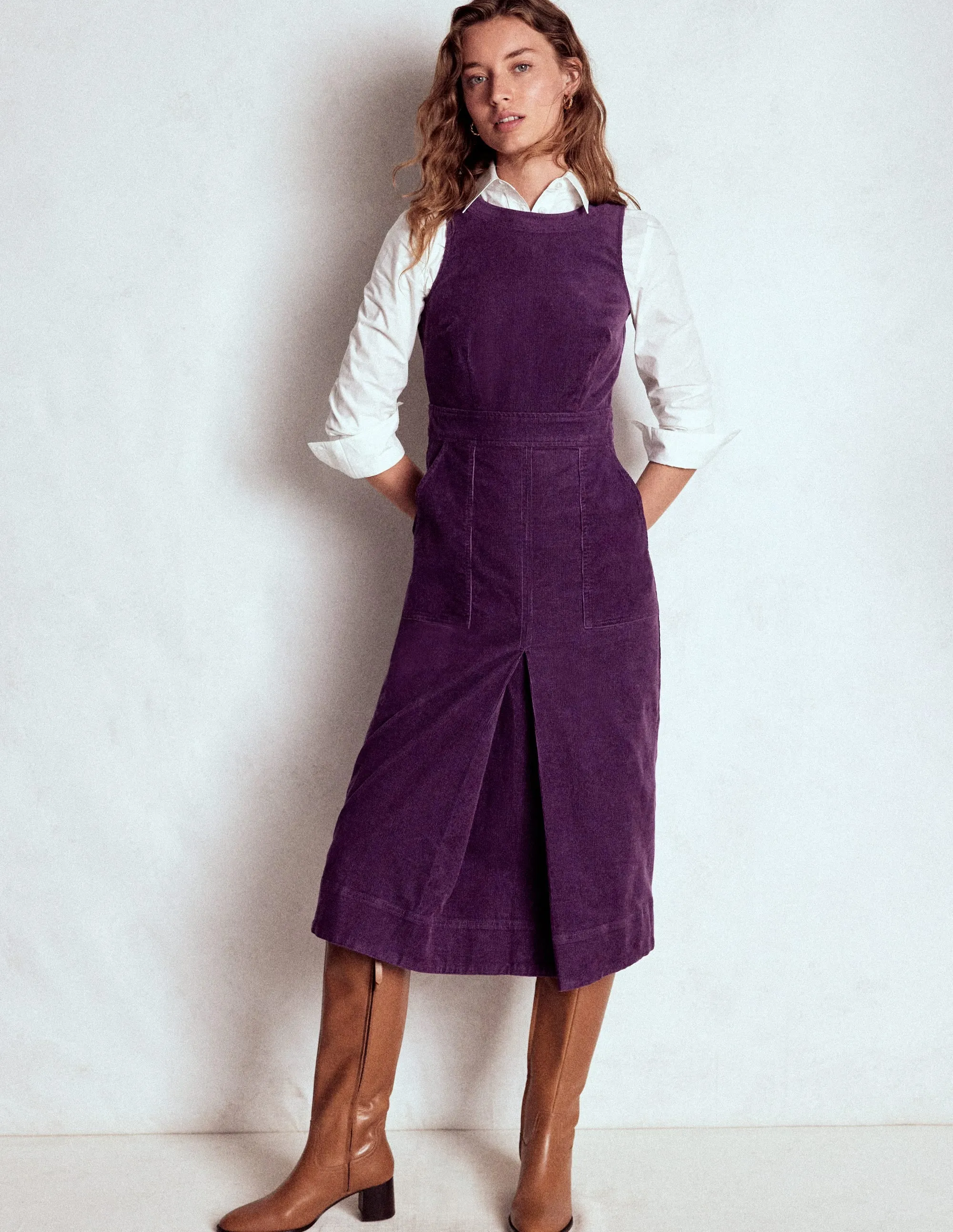 Ula Box Pleat Cord Dress-Viola Purple