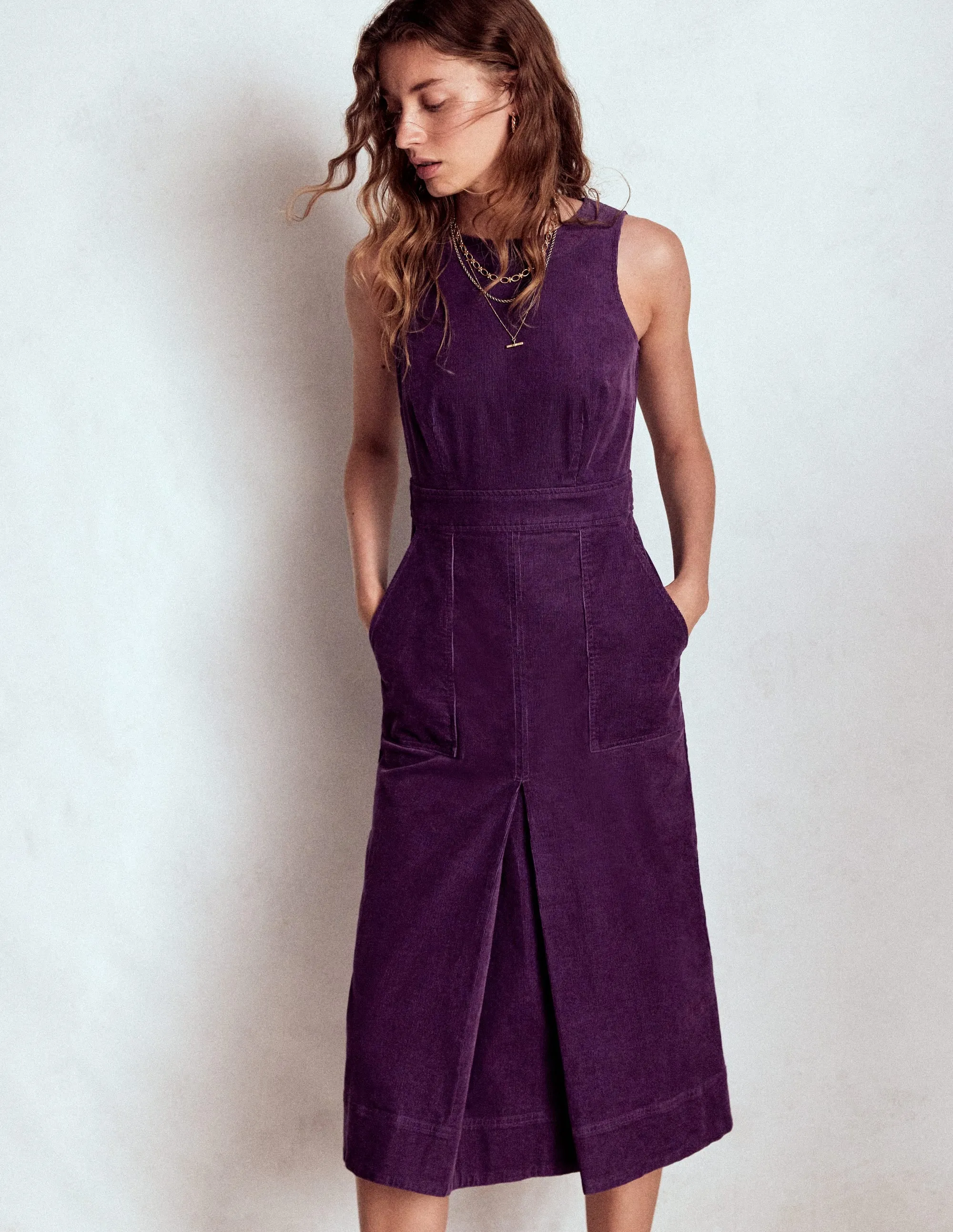 Ula Box Pleat Cord Dress-Viola Purple