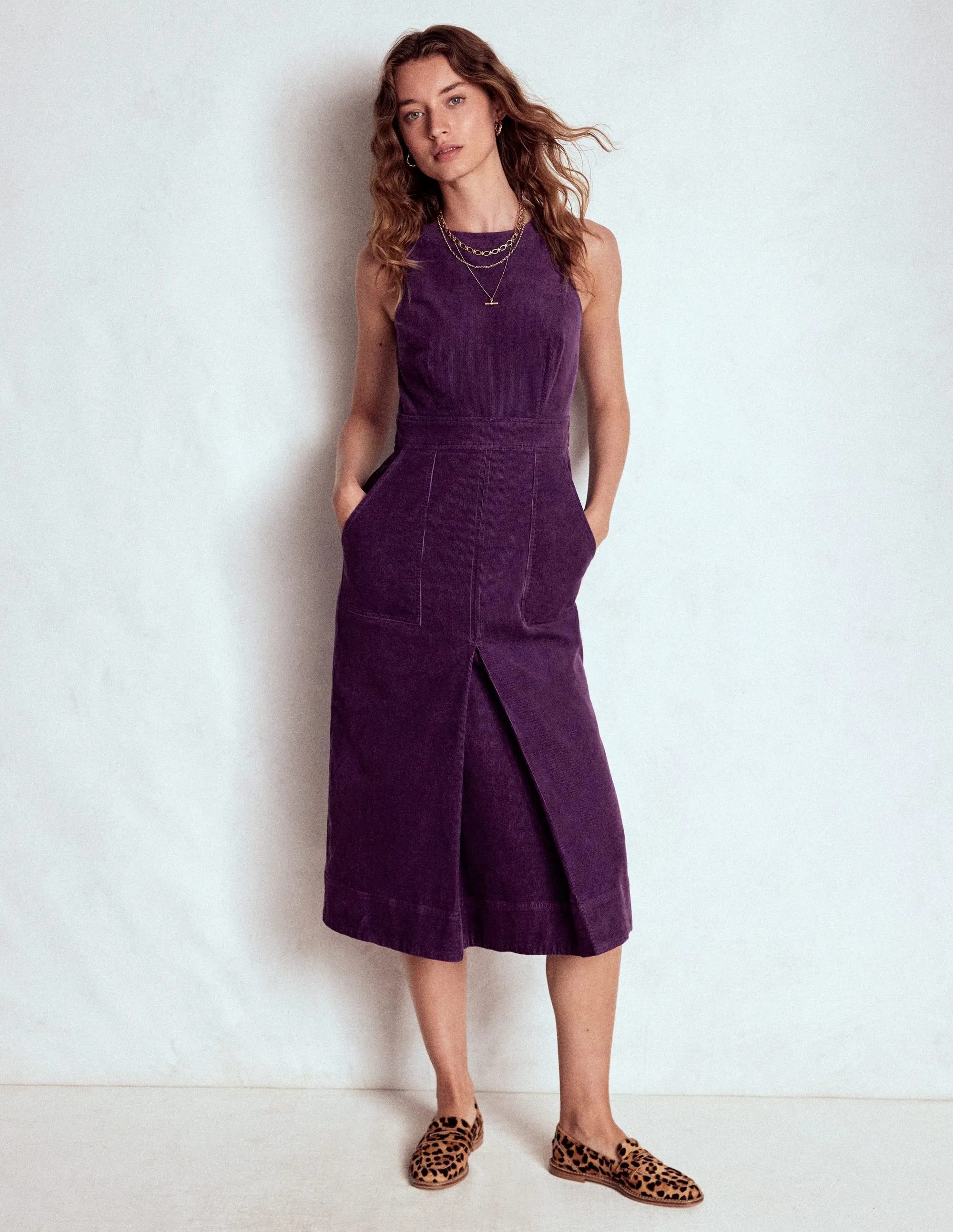 Ula Box Pleat Cord Dress-Viola Purple