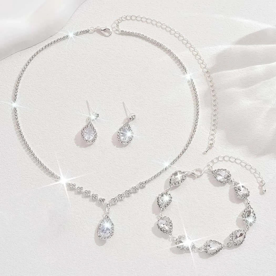 Unicra Bride Crystal Necklace Earrings Set Bridal Wedding Jewelry Sets Rhinestone Choker Necklace Prom Costume Jewelry Set for Women and Brides