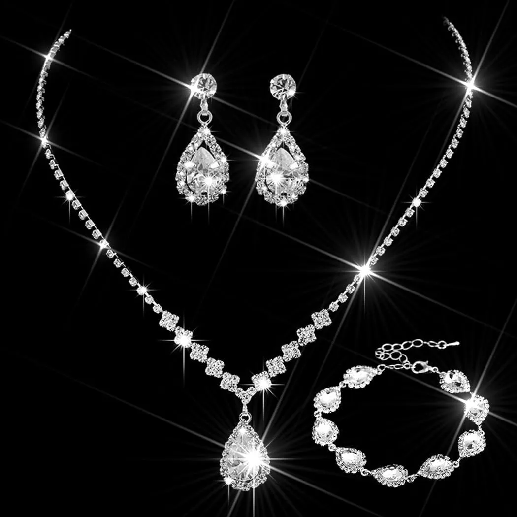 Unicra Bride Crystal Necklace Earrings Set Bridal Wedding Jewelry Sets Rhinestone Choker Necklace Prom Costume Jewelry Set for Women and Brides
