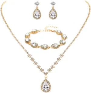 Unicra Bride Crystal Necklace Earrings Set Bridal Wedding Jewelry Sets Rhinestone Choker Necklace Prom Costume Jewelry Set for Women and Brides
