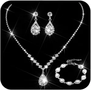 Unicra Bride Crystal Necklace Earrings Set Bridal Wedding Jewelry Sets Rhinestone Choker Necklace Prom Costume Jewelry Set for Women and Brides