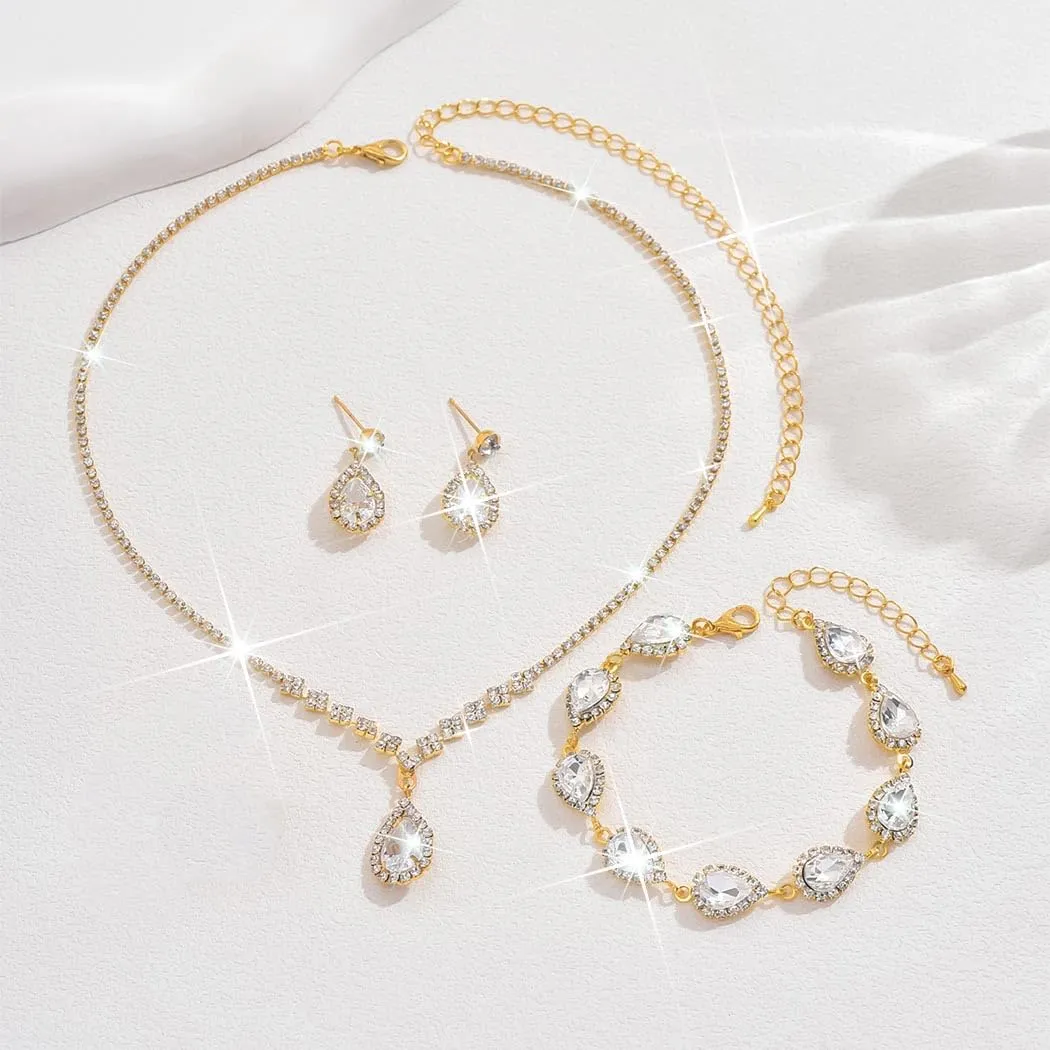 Unicra Bride Crystal Necklace Earrings Set Bridal Wedding Jewelry Sets Rhinestone Choker Necklace Prom Costume Jewelry Set for Women and Brides