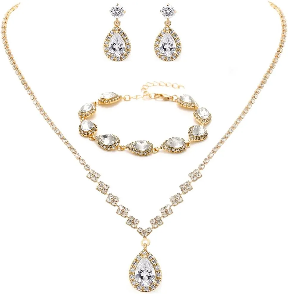 Unicra Bride Crystal Necklace Earrings Set Bridal Wedding Jewelry Sets Rhinestone Choker Necklace Prom Costume Jewelry Set for Women and Brides