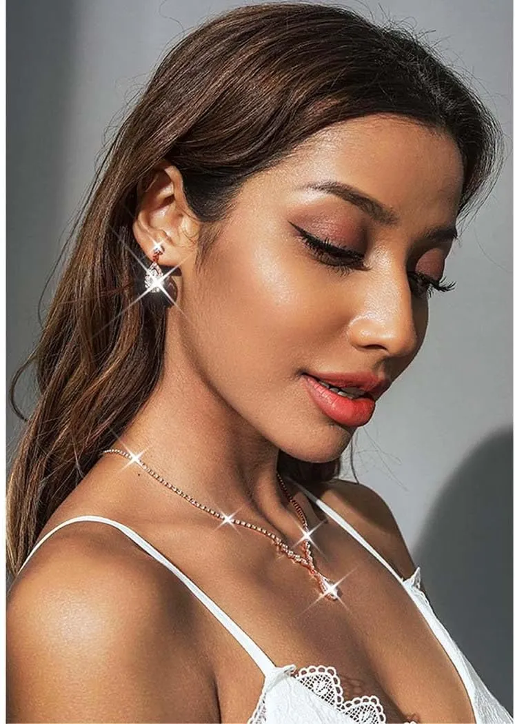 Unicra Bride Crystal Necklace Earrings Set Bridal Wedding Jewelry Sets Rhinestone Choker Necklace Prom Costume Jewelry Set for Women and Brides