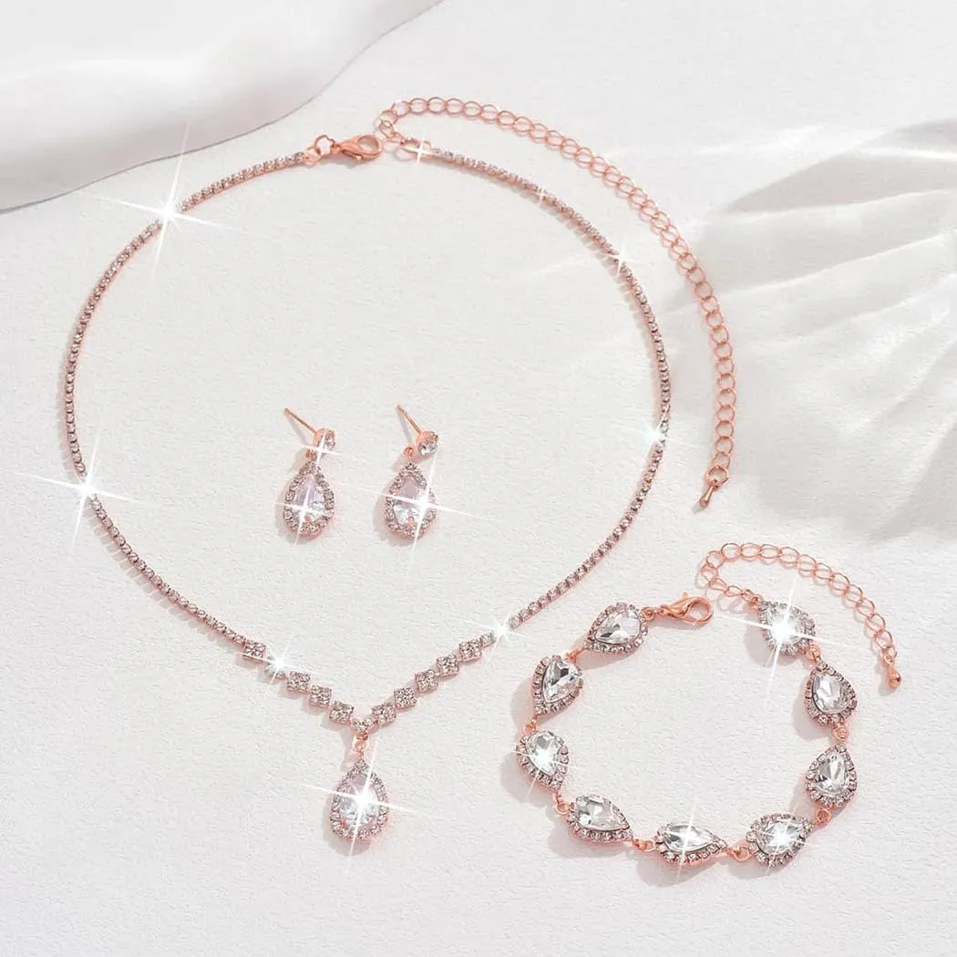 Unicra Bride Crystal Necklace Earrings Set Bridal Wedding Jewelry Sets Rhinestone Choker Necklace Prom Costume Jewelry Set for Women and Brides