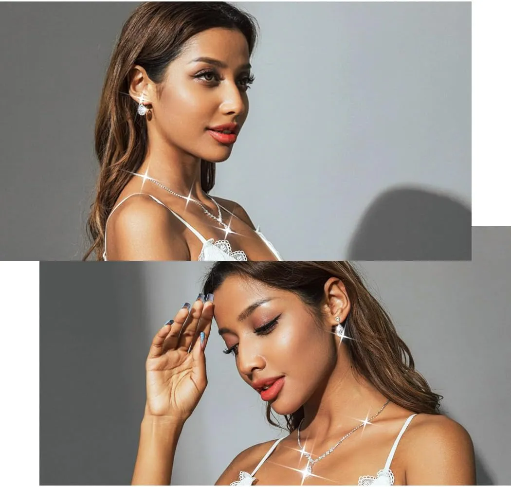 Unicra Bride Crystal Necklace Earrings Set Bridal Wedding Jewelry Sets Rhinestone Choker Necklace Prom Costume Jewelry Set for Women and Brides