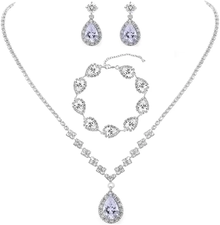 Unicra Bride Crystal Necklace Earrings Set Bridal Wedding Jewelry Sets Rhinestone Choker Necklace Prom Costume Jewelry Set for Women and Brides