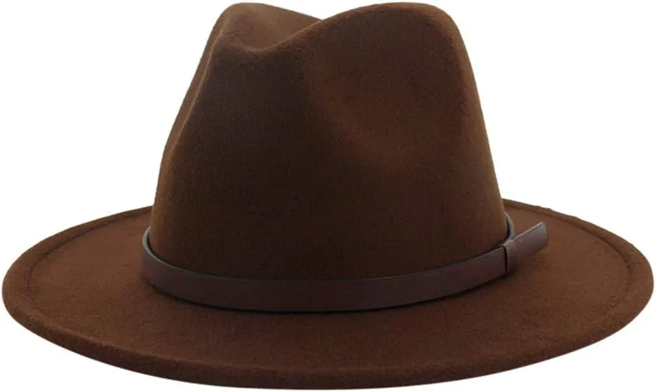 Unisex Fedora Wide Brim Hat Retro Strap Classic Faux Cowboy Sun Party Plain Hats Pinch Front Solid Glant Floppy Punama Hat