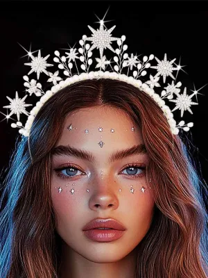Unsutuo Star Headband Silver Pearl Bridal Headpiece Crystal Wedding Hair Accessories for Women