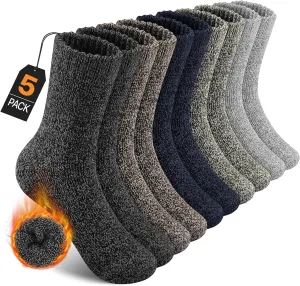 UUMIAER 5 Pairs Merino Wool Socks for Men, Thermal Wool Hiking Socks Supper Thick Winter Crew Socks (US Size 7-13)