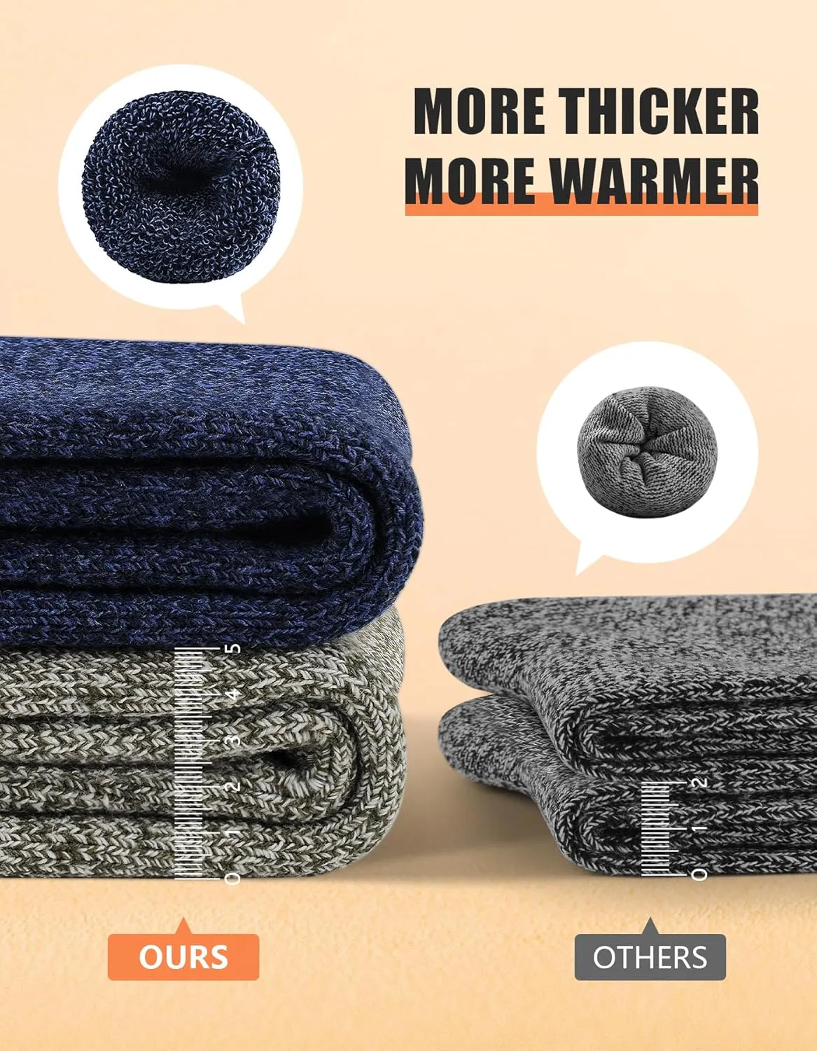UUMIAER 5 Pairs Merino Wool Socks for Men, Thermal Wool Hiking Socks Supper Thick Winter Crew Socks (US Size 7-13)