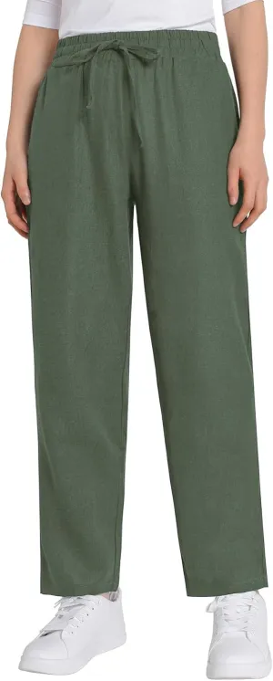 Weintee Women's Petite Linen Pants with Pockets for Summer