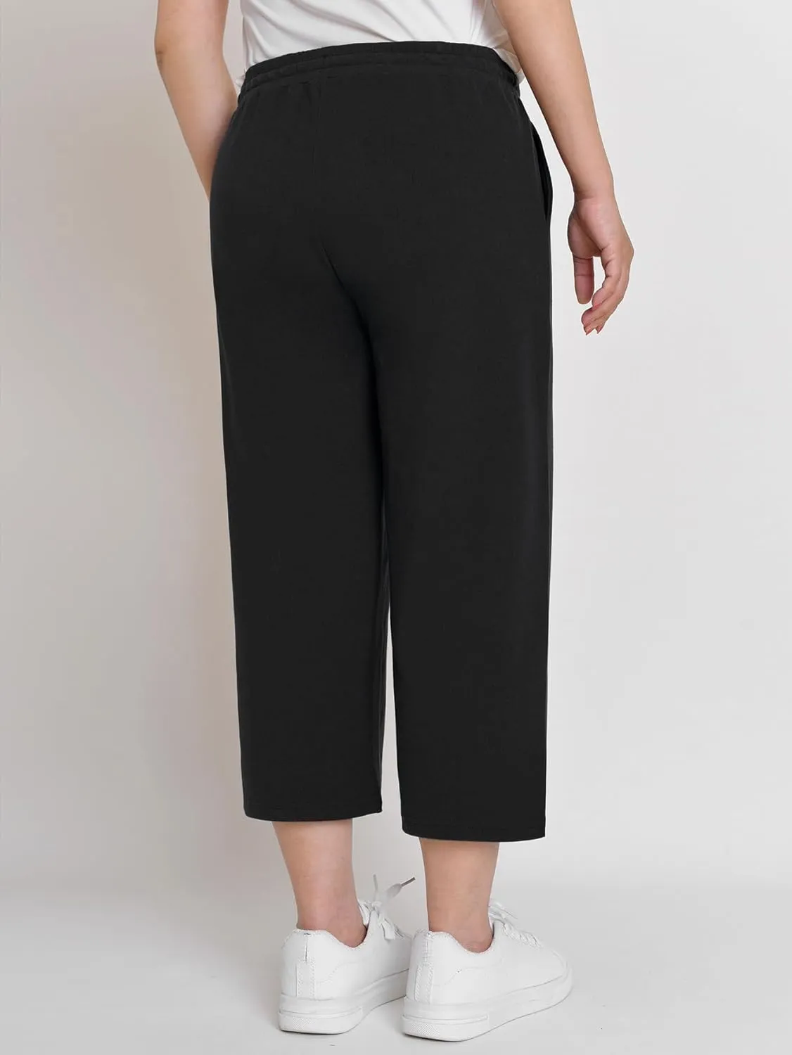 Weintee Women's Wide Leg Cotton Capri Pants with Pockets