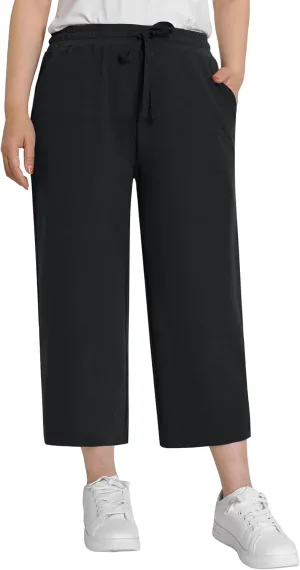 Weintee Women's Wide Leg Cotton Capri Pants with Pockets