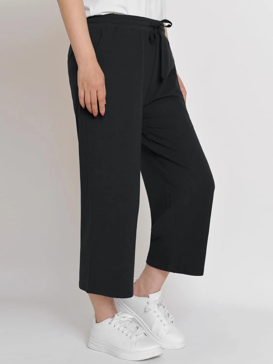 Weintee Women's Wide Leg Cotton Capri Pants with Pockets