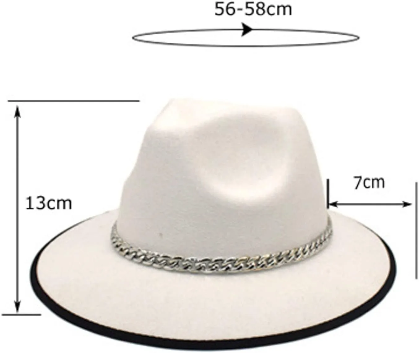 Wide Brim Fedora Cap for Women Men Solid Color Dress Hat Panama Hat with Belt Chain