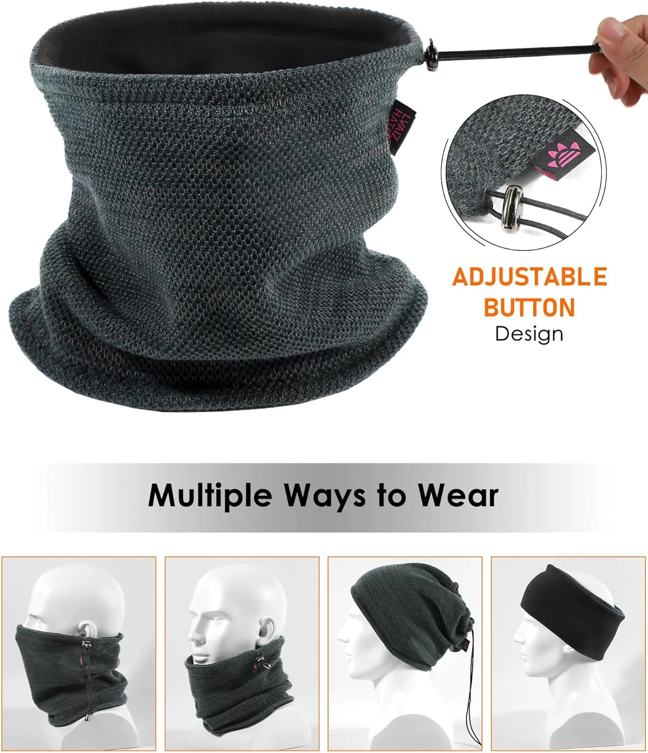 Winter Mens Beanie Hat Scarf Warm Fleece Lined Windproof Knit Ski Women Beanie Skull Cap Neck Warmer Gaiter Set