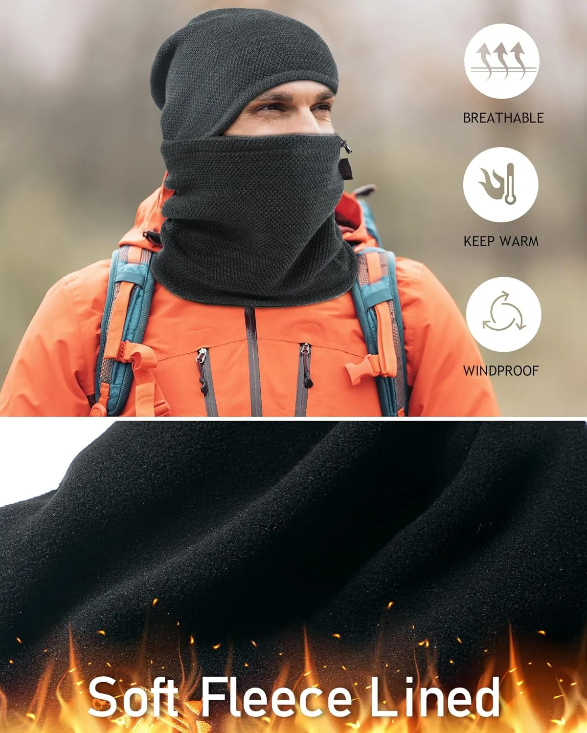 Winter Mens Beanie Hat Scarf Warm Fleece Lined Windproof Knit Ski Women Beanie Skull Cap Neck Warmer Gaiter Set