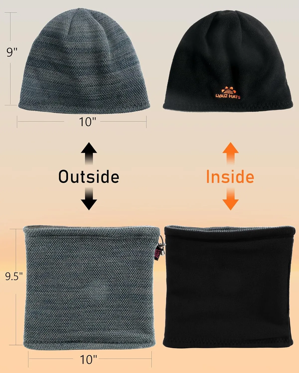 Winter Mens Beanie Hat Scarf Warm Fleece Lined Windproof Knit Ski Women Beanie Skull Cap Neck Warmer Gaiter Set