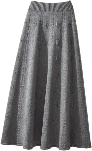 Winter Woolen Skirts Medium-Length High-Waisted Knit Skirt for Women Spring Sweater A-Line Umbrella Skirt
