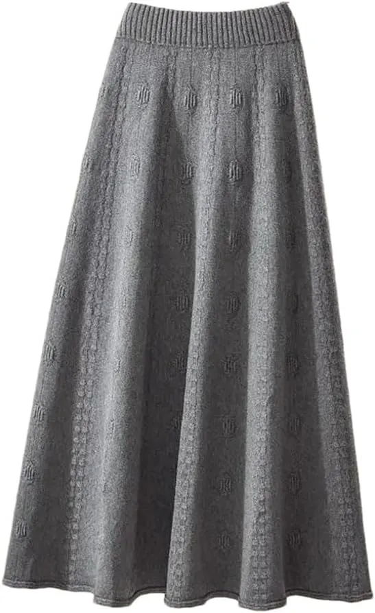Winter Woolen Skirts Medium-Length High-Waisted Knit Skirt for Women Spring Sweater A-Line Umbrella Skirt