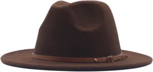 Women Classic Fedora with Belt Buckle Retro Fedora Hat Women Lady Wide Brim Floppy Panama Hat