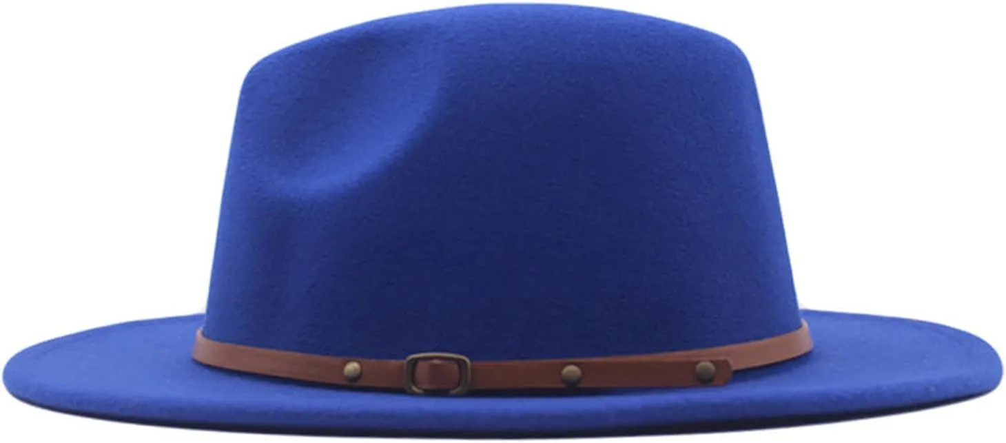 Women Classic Fedora with Belt Buckle Retro Fedora Hat Women Lady Wide Brim Floppy Panama Hat
