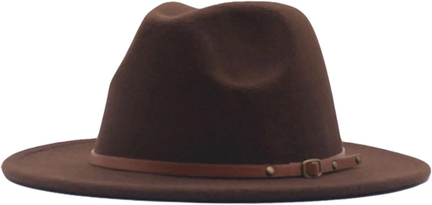 Women Classic Fedora with Belt Buckle Retro Fedora Hat Women Lady Wide Brim Floppy Panama Hat