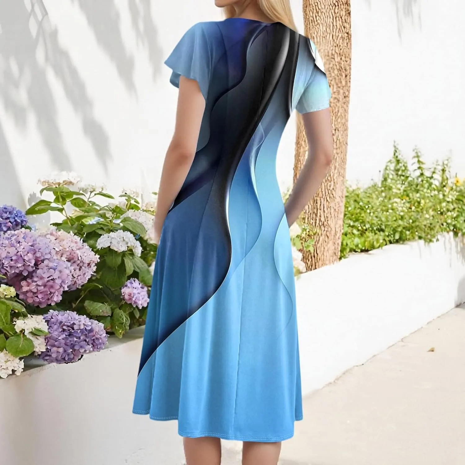 Women Dresses Elegant Floral Sundress Short Sleeve V-Neck A-Line Midi Dress Vintage Casual 2025 Summer Dresses